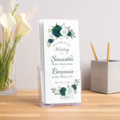 Emerald Green Roses Elegant Wedding Program Brochure