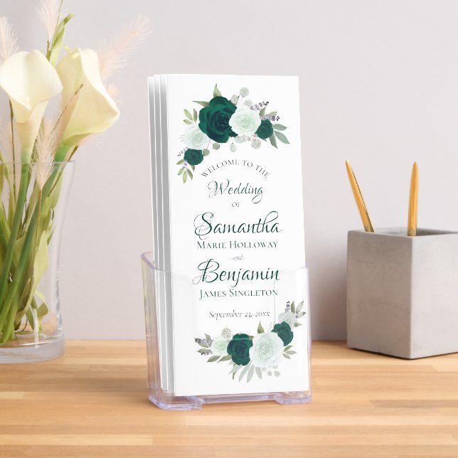 Emerald Green Roses Elegant Wedding Program Brochure (Insitu)