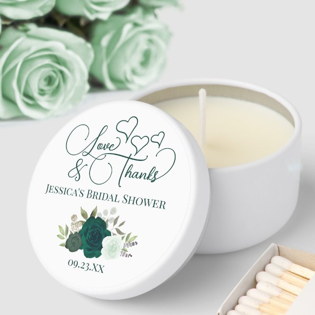 Emerald Green Roses Love & Thanks Bridal Shower Mini Candle Favors (Creator Uploaded)