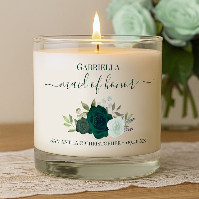 Emerald Green Roses Maid of Honor Wedding Gift Scented Candle (Creator Uploaded)
