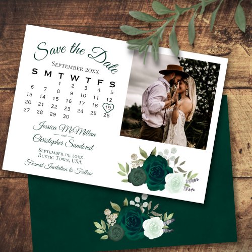 Emerald Green Roses Wedding Calendar  Photo Save The Date