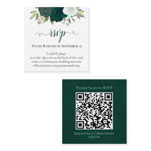 Emerald Green Roses Wedding RSVP QR Code Enclosure Card