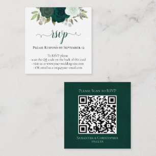 Emerald Green Roses Wedding RSVP QR Code Enclosure Card