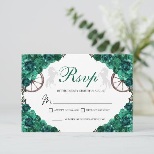 Emerald Green Roses Western Quinceanera RSVP Card