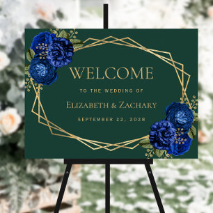 Emerald Green Royal Blue Floral Wedding Welcome Foam Board