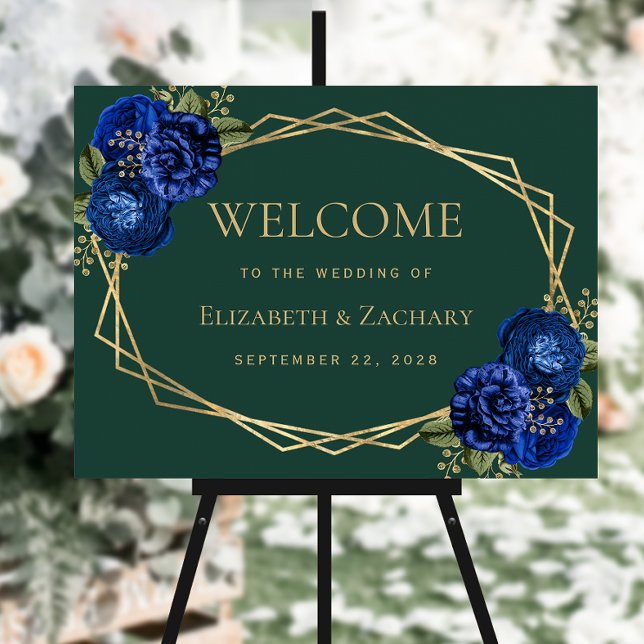 Emerald Green Royal Blue Floral Wedding Welcome Foam Board (Creator Uploaded)
