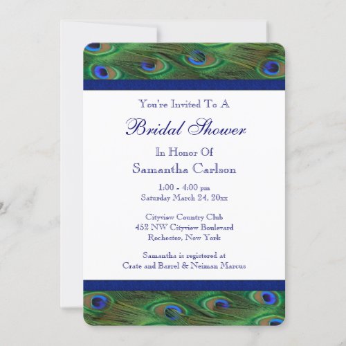 Emerald Green Royal Blue Peacock Bridal Shower Personalized Invite