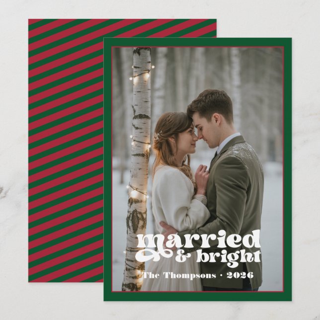 Emerald Green & Ruby Newlyweds Christmas Holiday Card (Front/Back)