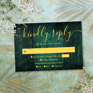 Emerald Green Rustic Barn Wood Boho Wedding RSVP Card