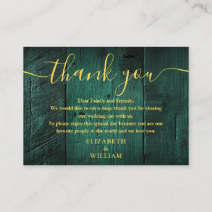 Emerald Green Rustic Barn Wood Wedding Thank You Place Card