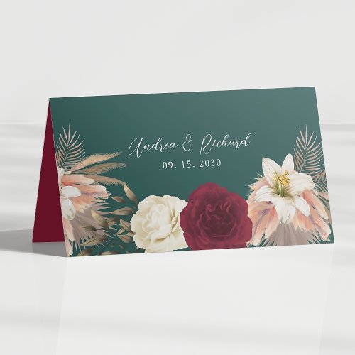 Emerald Green Rustic Floral Wedding Place Card