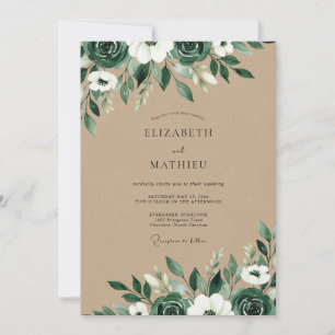 Emerald Green Rustic Kraft Floral Wedding Invitation