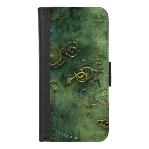 Emerald Green Rustic Steampunk Clock 10 iPhone 87 Wallet Case