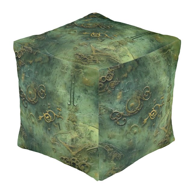 Emerald Green Rustic Steampunk Clock (10) Pouf (Angled Front)