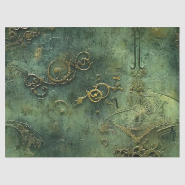 Emerald Green Rustic Steampunk Clock (10) Tissue Paper (Front)