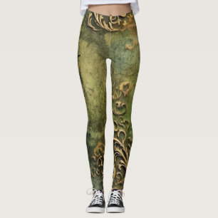 Emerald Green Rustic Steampunk Clock (11) Leggings