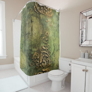 Emerald Green Rustic Steampunk Clock (11) Shower Curtain