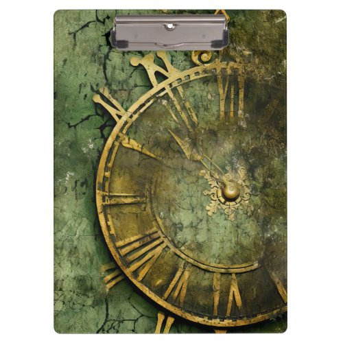Emerald Green Rustic Steampunk Clock 12 Clipboard