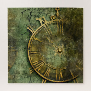 Emerald Green Rustic Steampunk Clock (12) Jigsaw Puzzle