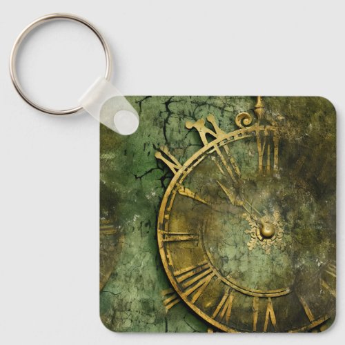 Emerald Green Rustic Steampunk Clock 12 Keychain
