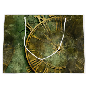 Emerald Green Rustic Steampunk Clock (12) Large Gift Bag