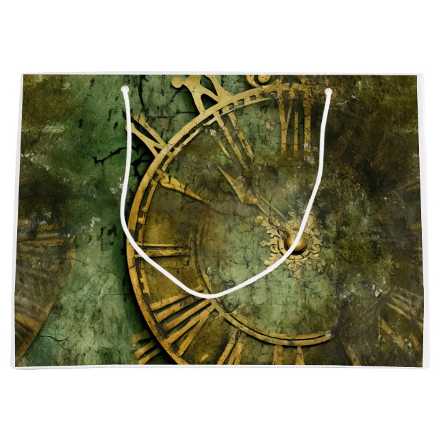Emerald Green Rustic Steampunk Clock (12) Large Gift Bag (Front)