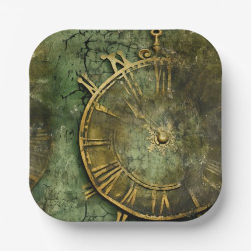 Emerald Green Rustic Steampunk Clock 12 Paper Plates