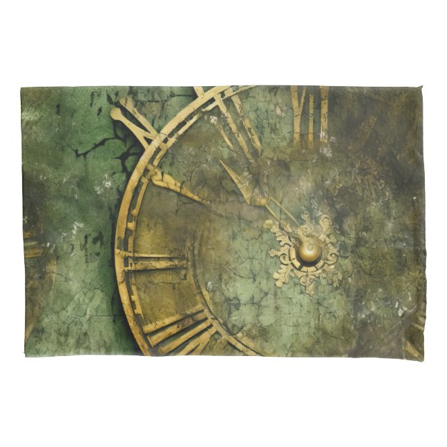 Emerald Green Rustic Steampunk Clock (12) Pillow Case (Front-Left)