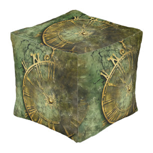 Emerald Green Rustic Steampunk Clock (12) Pouf