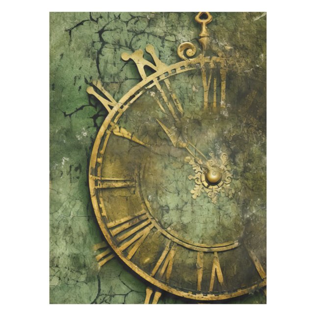 Emerald Green Rustic Steampunk Clock (12) Tablecloth (Front)