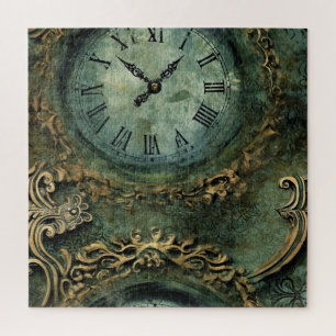 Emerald Green Rustic Steampunk Clock (1) Jigsaw Puzzle