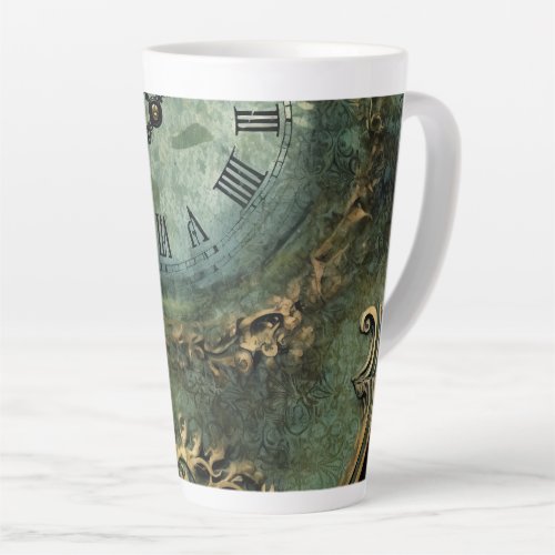 Emerald Green Rustic Steampunk Clock 1 Latte Mug