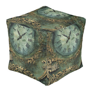 Emerald Green Rustic Steampunk Clock (1) Pouf