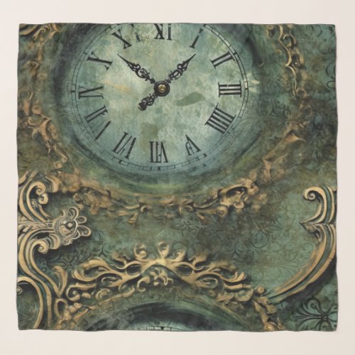 Emerald Green Rustic Steampunk Clock 1 Scarf