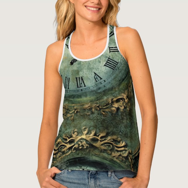 Emerald Green Rustic Steampunk Clock (1) Tank Top (Front)