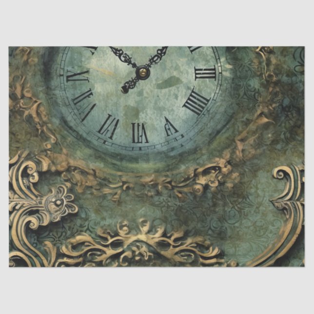 Emerald Green Rustic Steampunk Clock (1) Tissue Paper (Front)