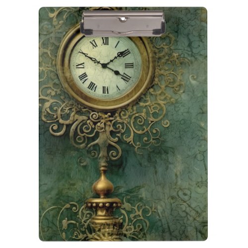 Emerald Green Rustic Steampunk Clock 2 Clipboard