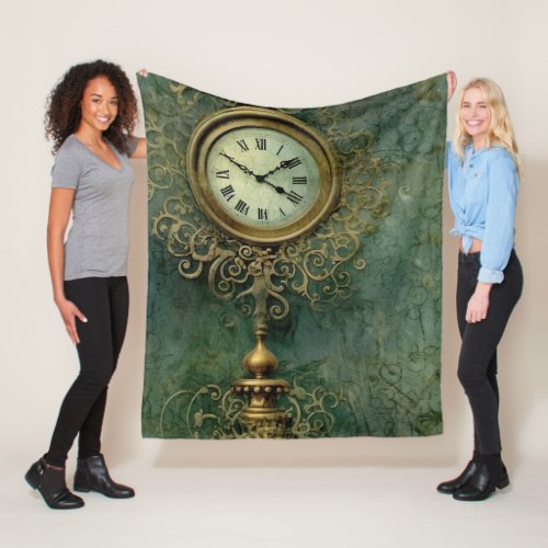 Emerald Green Rustic Steampunk Clock 2 Fleece Blanket