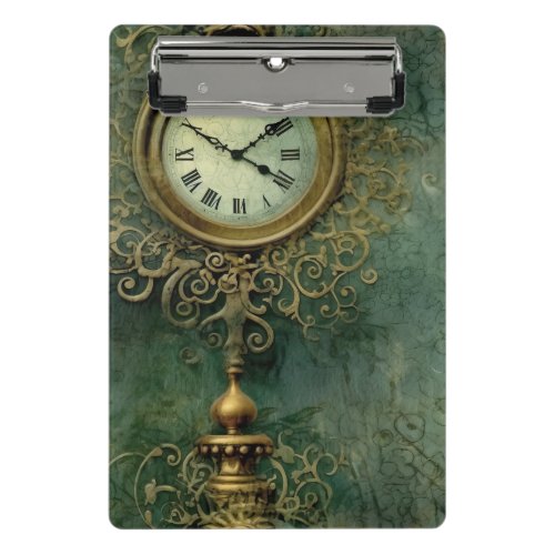 Emerald Green Rustic Steampunk Clock 2 Mini Clipboard