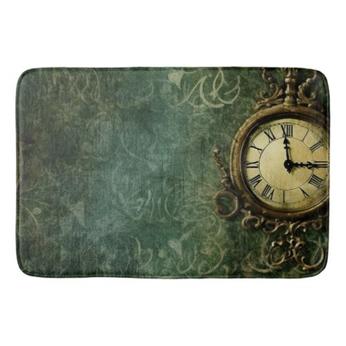 Emerald Green Rustic Steampunk Clock 3 Bath Mat