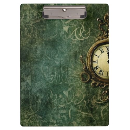 Emerald Green Rustic Steampunk Clock 3 Clipboard