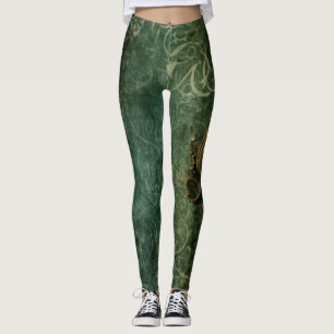 Emerald Green Rustic Steampunk Clock (3) Leggings