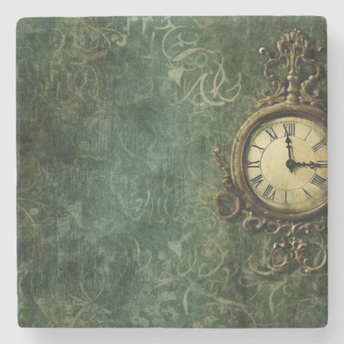 Emerald Green Rustic Steampunk Clock 3 Stone Coaster