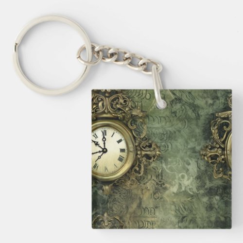 Emerald Green Rustic Steampunk Clock 4 Keychain