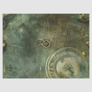 Emerald Green Rustic Steampunk Clock (5) Tissue Paper