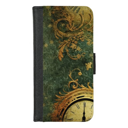 Emerald Green Rustic Steampunk Clock (6) iPhone 8/7 Wallet Case