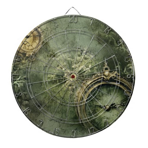 Emerald Green Rustic Steampunk Clock 7 Dart Board