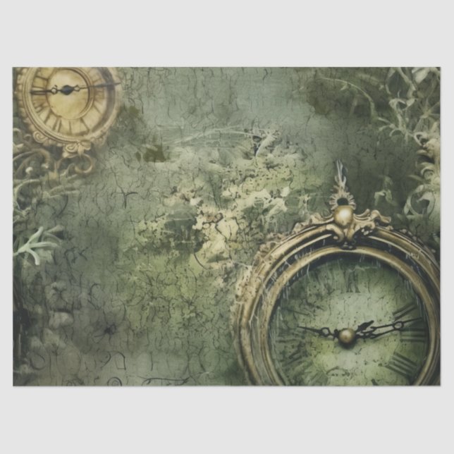 Emerald Green Rustic Steampunk Clock (7) Tissue Paper (Front)