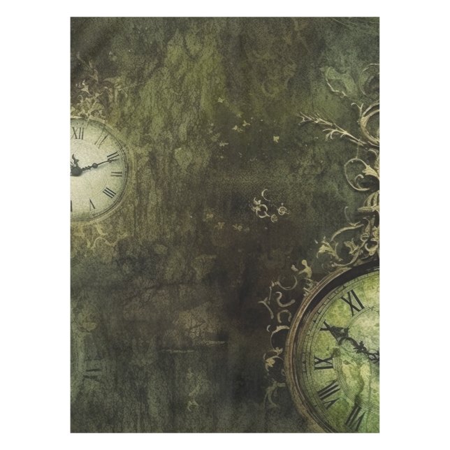 Emerald Green Rustic Steampunk Clock (9) Tablecloth (Front)