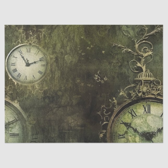Emerald Green Rustic Steampunk Clock (9) Tissue Paper (Front)